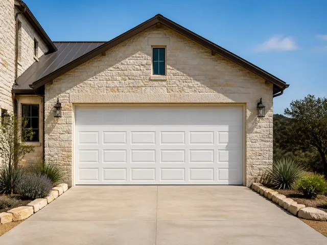 The same New Braunfels garage shown with its old white door and a new charcoal door